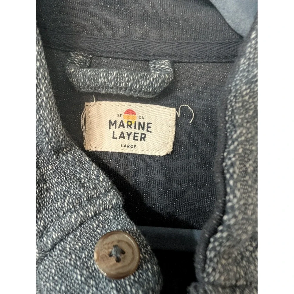Marine Layer clayton textured Pullover Mens Snap Neck‎ Sweater Blue Large beachy